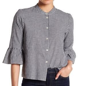 Madewell Gingham Bell Sleeve Shirt Black White Size Medium